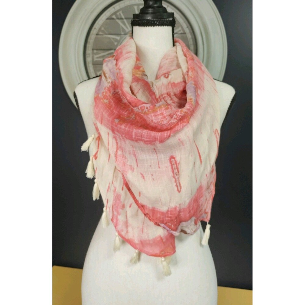 Tube Scarf OS 100% Viscose Coral Ivory Lavender Abstract Pattern Soft Light
